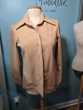 Timelessly Funky 1970's Camel Colored Polyester Jacket with Western-Style Yokes